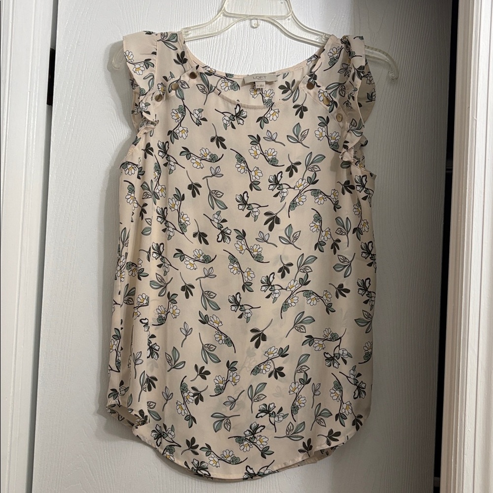 LOFT Cream Floral Print Top